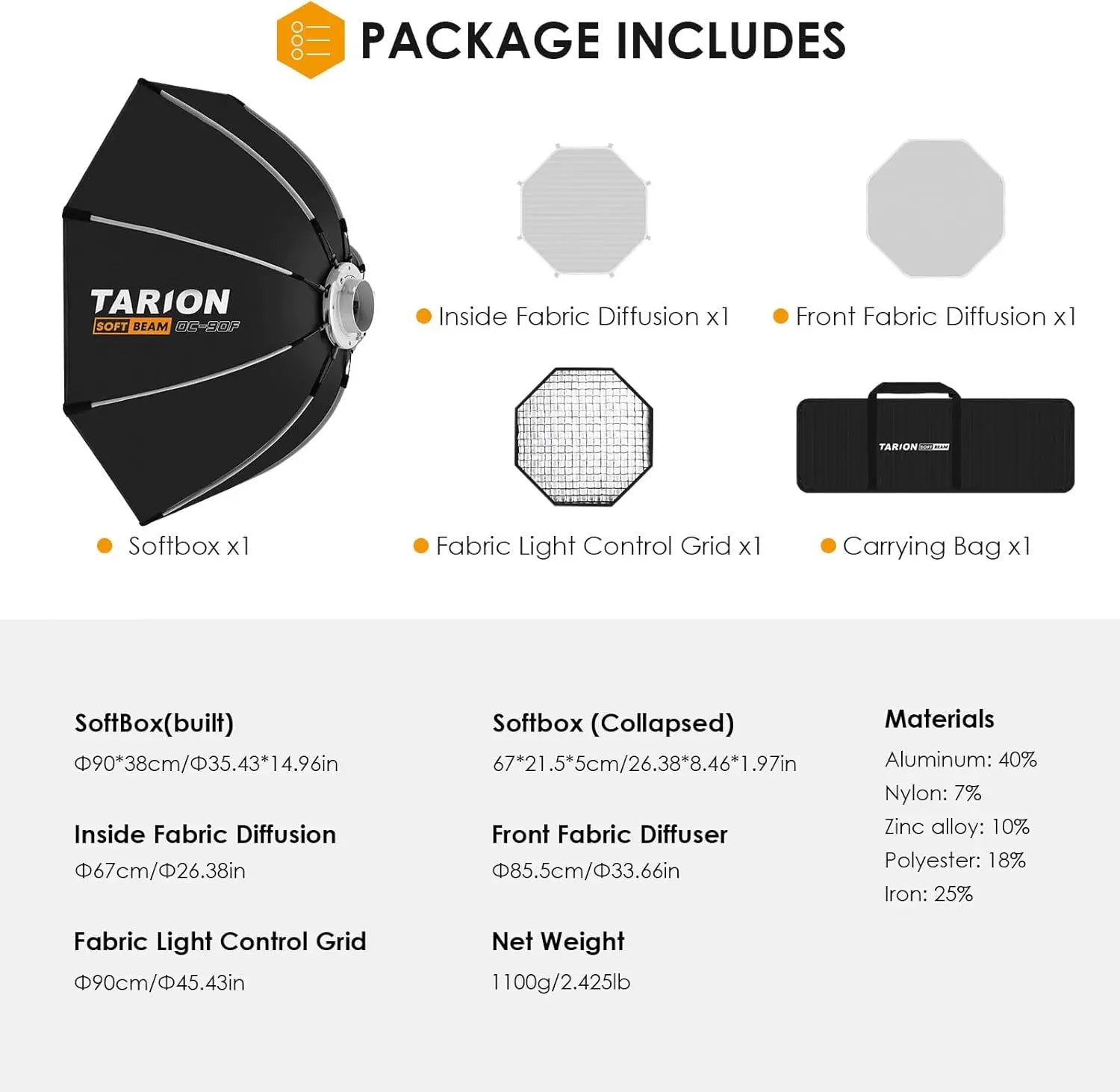 SOFTBEAM Quick-Fold Octagonal Softbox 65/90/120 CM TARION