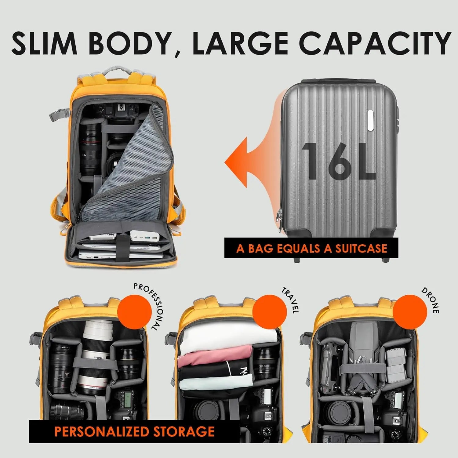 TR-XL Slim Camera Backpack Yellow TARION