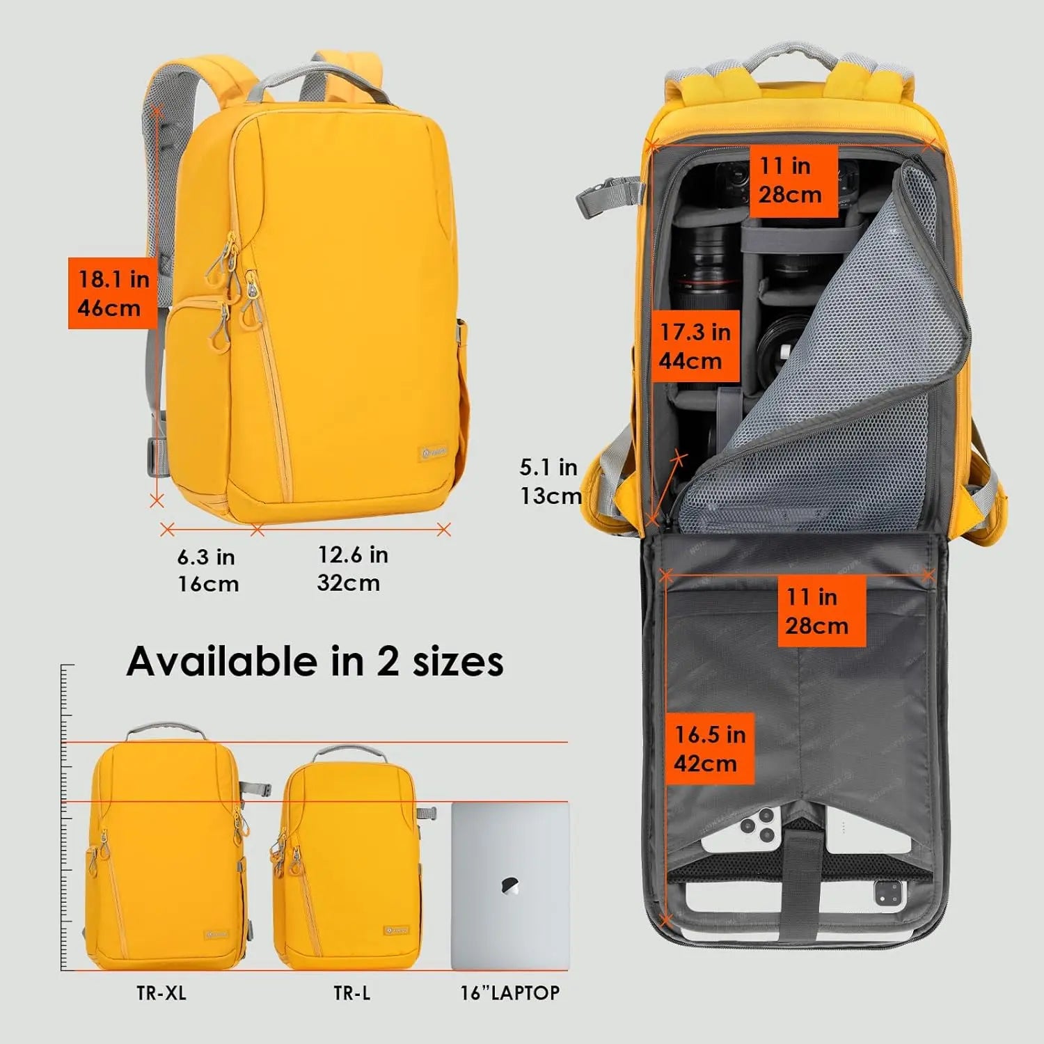 TR-XL Slim Camera Backpack Yellow TARION