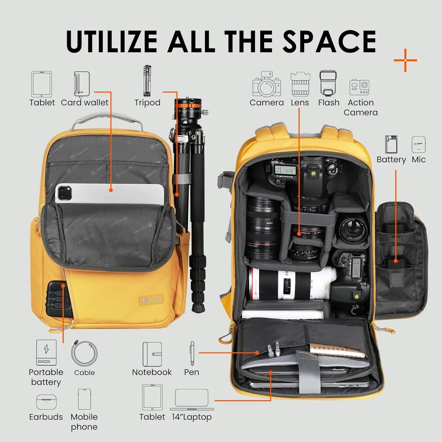 TR-L Slim Camera Backpack Yellow TARION