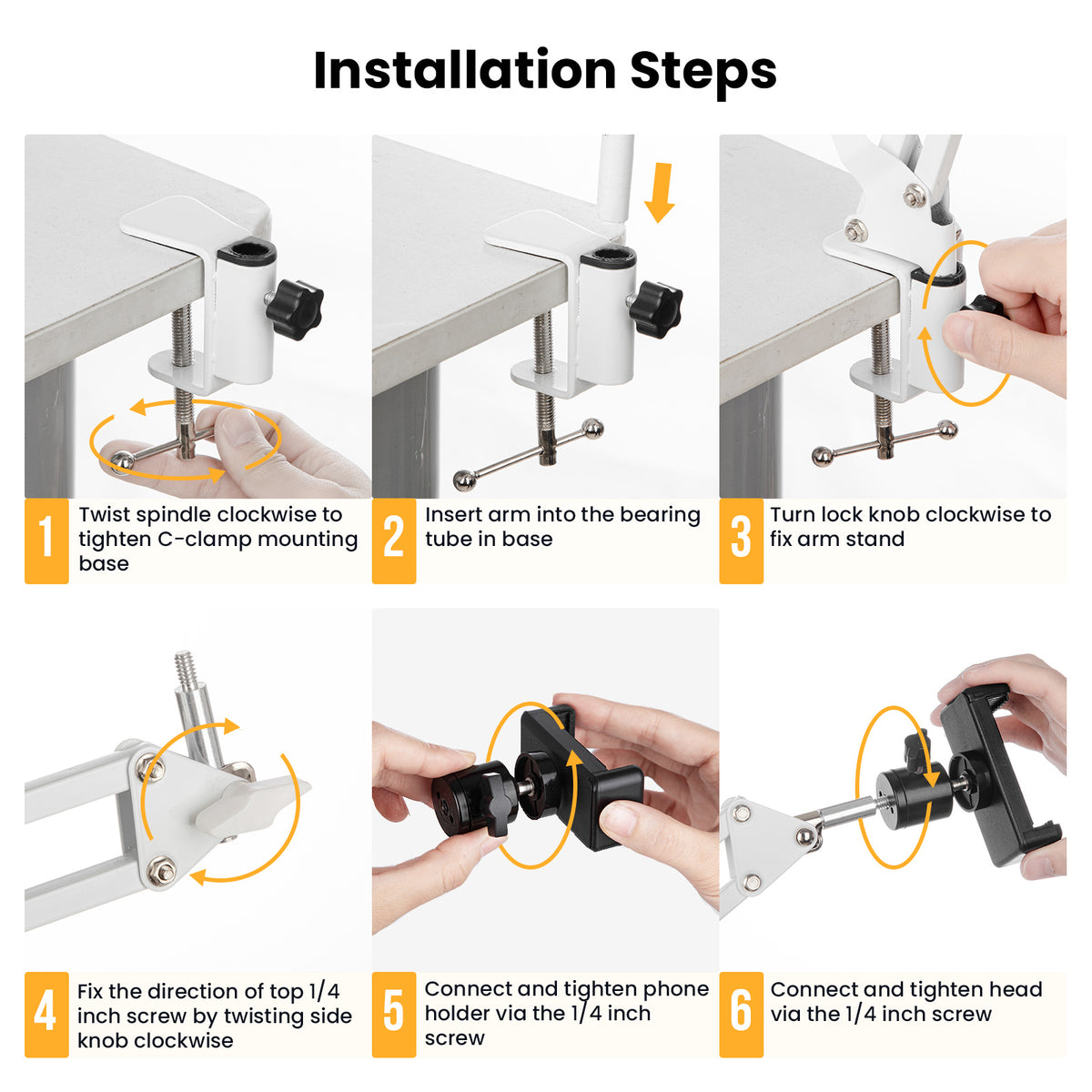 1/4" Thread Universal Cantilever Arm Mount Kit (White)