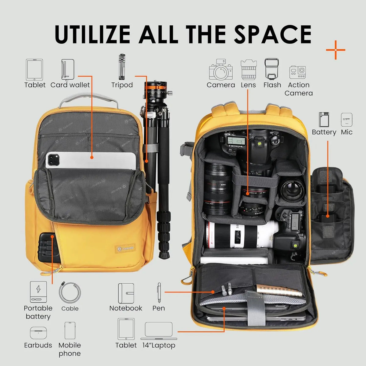 TR-L Slim Camera Backpack Yellow TARION