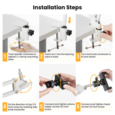 1/4" Thread Universal Cantilever Arm Mount Kit (White)