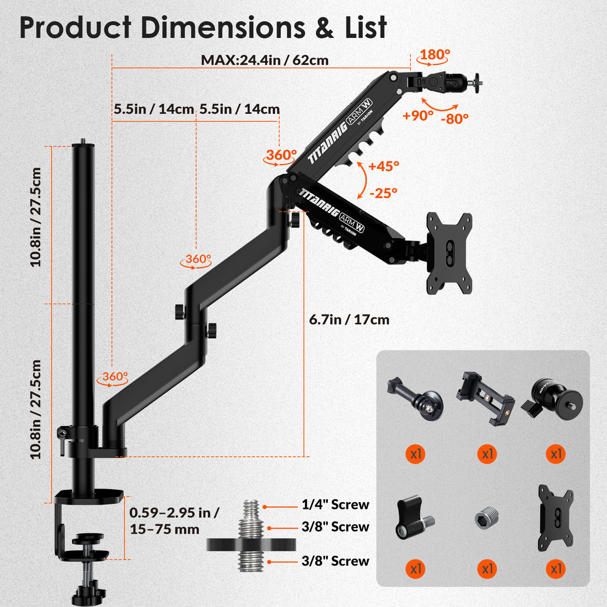 Titanrig Lite W Pneumatic Overhead Camera Desk Mount