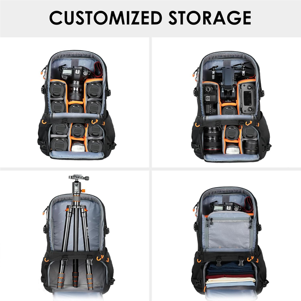 Camera backpack with customizable storage
