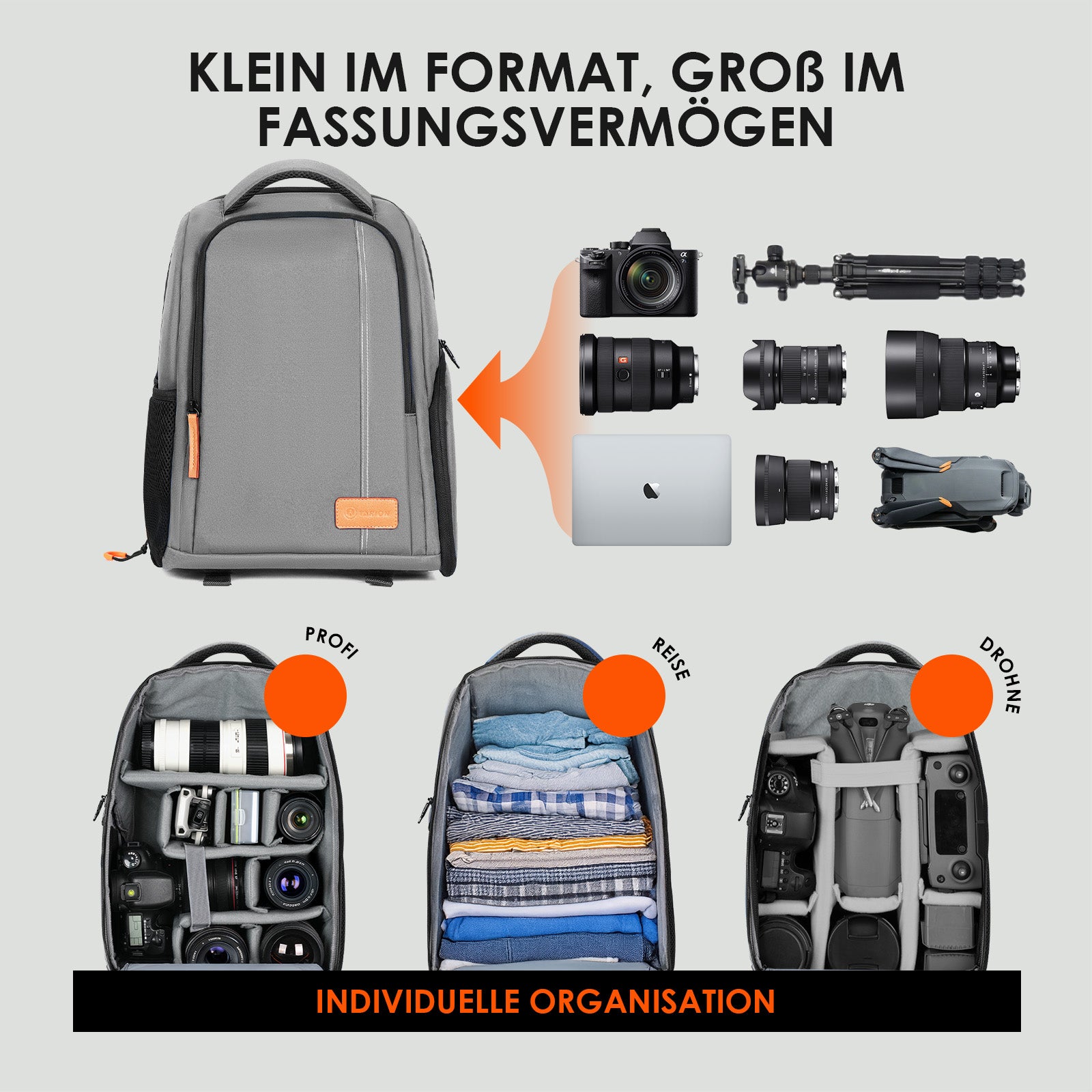TB-04 Lightweight Camera Backpack Grey