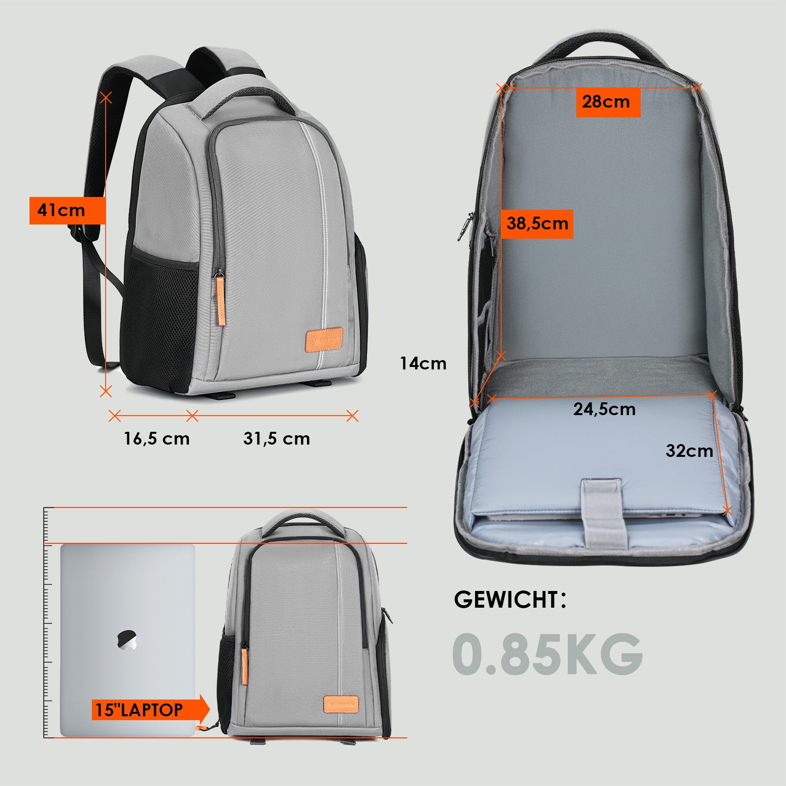 TB-04 Lightweight Camera Backpack Grey