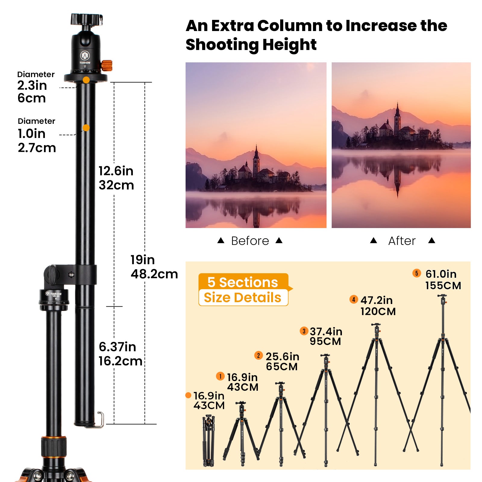 TARION VB-02 Tripod Center Column+Q550 Tripod